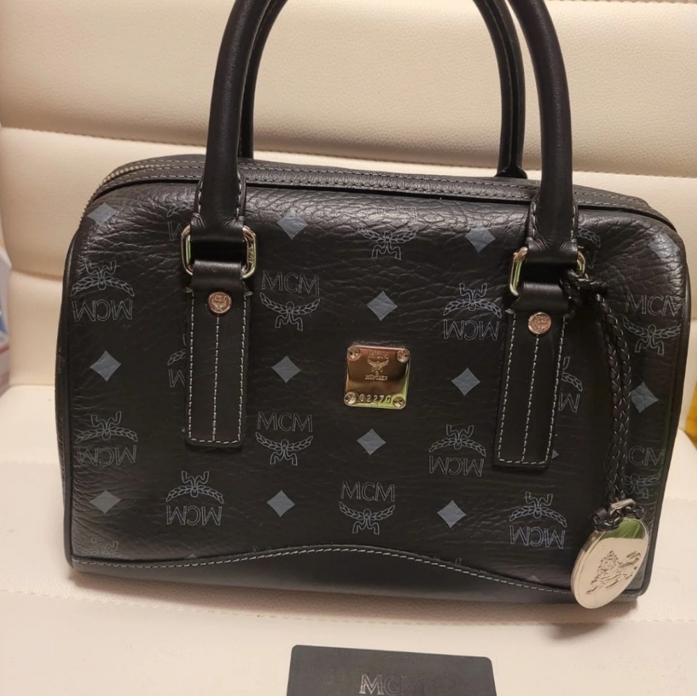 MCM Black Visetos Boston Bag